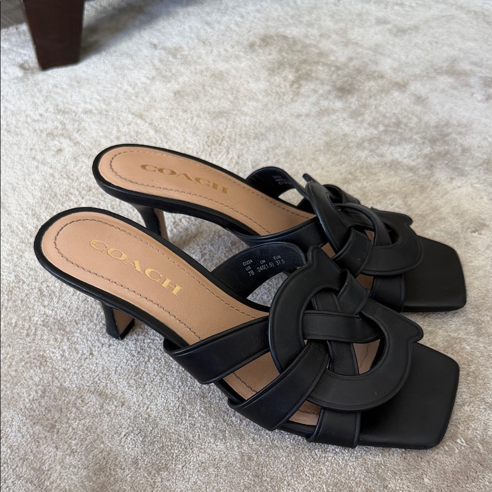 Coach Black Leather Mules